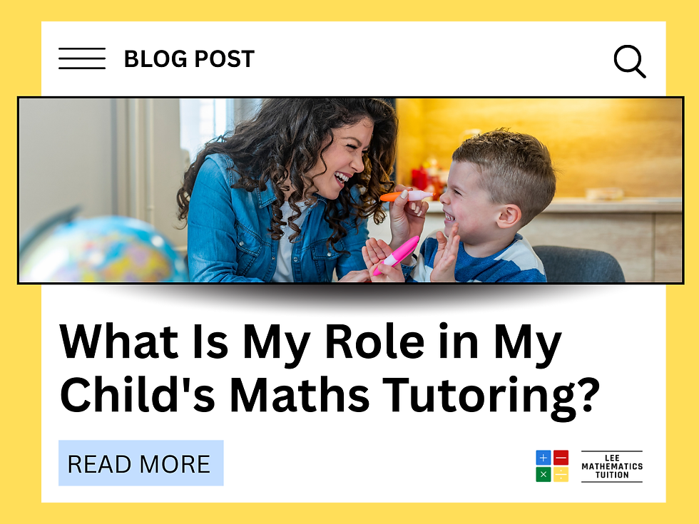 Woman and child smiling, using colored pens. Text: "What Is My Role in My Child's Maths Tutoring?" Setting: cozy room. Mood: joyful.