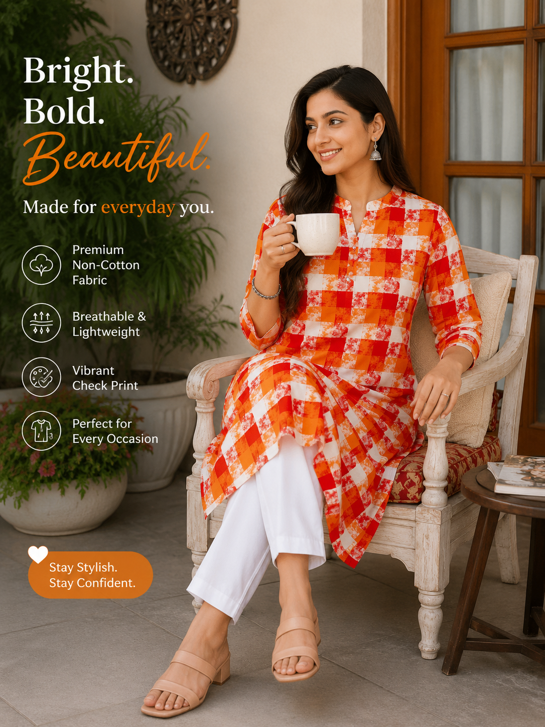 Trendloom Sunset Glow Checked Kurti