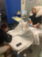Beth in the hospital during Labor, practicing her hypnobirthing techniques