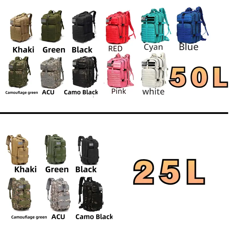 Thumbnail: 25l/50l Sturdy Nylon Waterproof Tactical Sports Trekking Fishing Hunting Camping