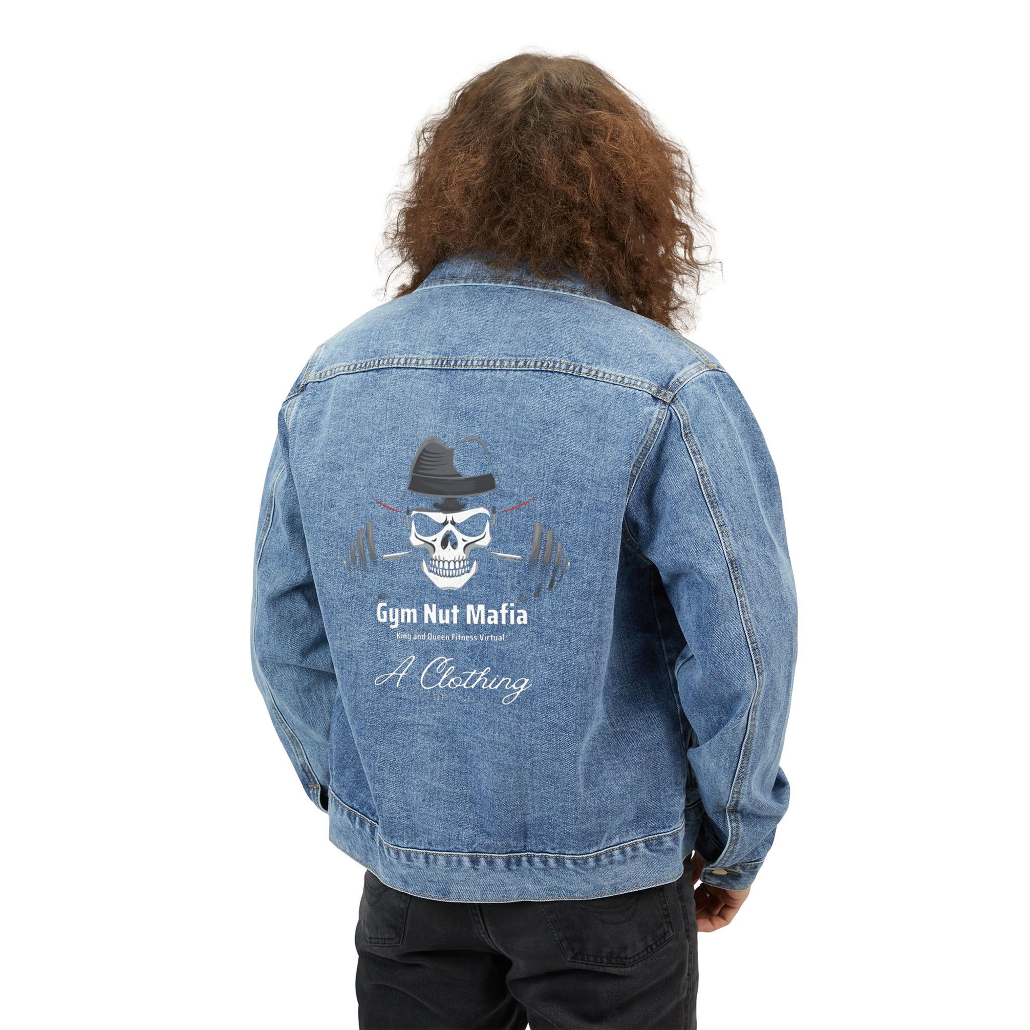 Denim Jacket — 'Gym Nut Mafia' Skull Back Graphic Men's Jean Jacket