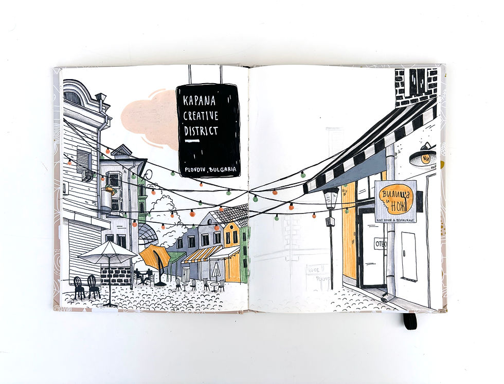 A street illustration of Plovdiv's old town