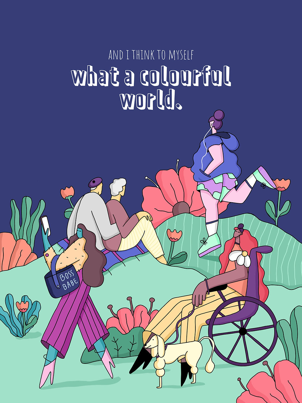 A colourful illustration depicting minorities and overlooked groups of people