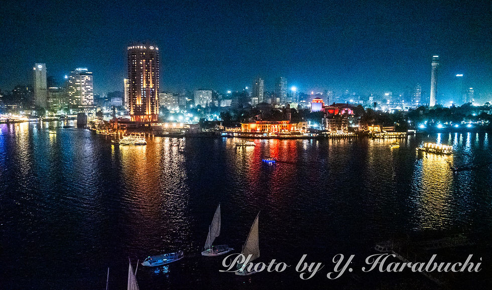 エジプトツアー(15) ナイル川巡り#4 カイロのナイル川夜景(カイロフォーシーズンホテルから)(2025年12月6日)