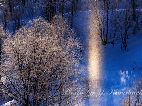 サンピラー輝く(美瑛町、2015/1/16)