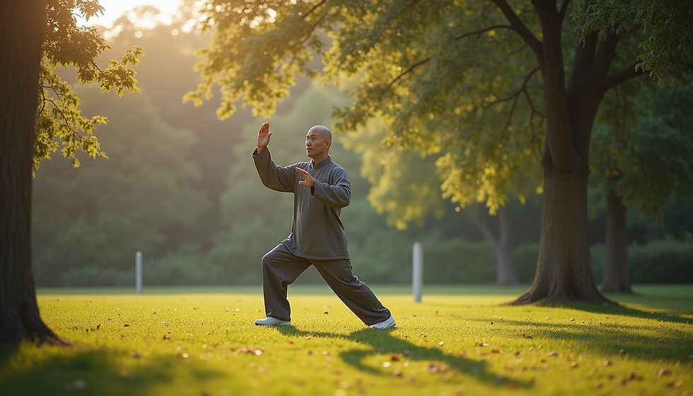 Practicing tai chi in a peaceful outdoor setting