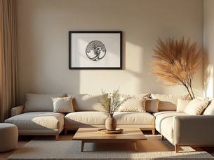 A comfy couch in a peaceful, inviting room for stress relief