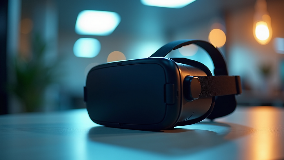 Eye-level view of a virtual reality headset placed on a table