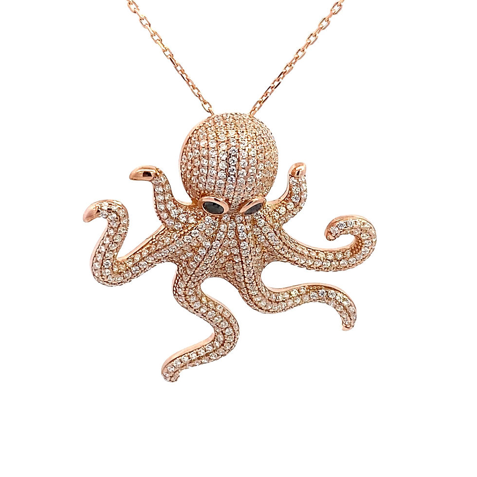 Miniaturbild: Collier Kraken Sterling Silber rosevergoldet weiße und schwarze Zirkoniasteine