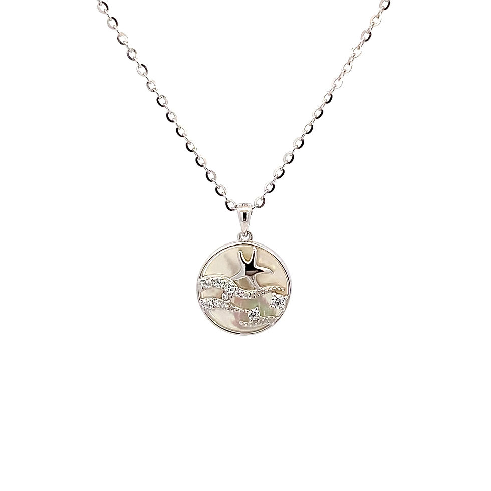 Collier Strandmotiv Sterling Silber rhodiniert Perlmutt Zirkonia weiß