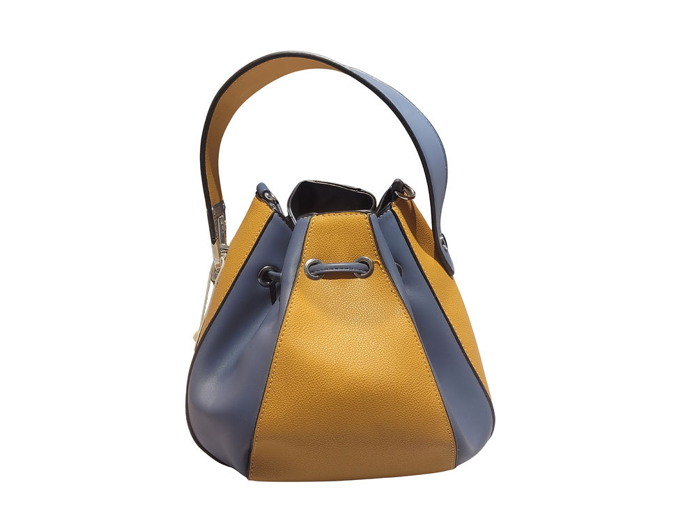 Tasche 32 vegan gelb lila Rückansicht