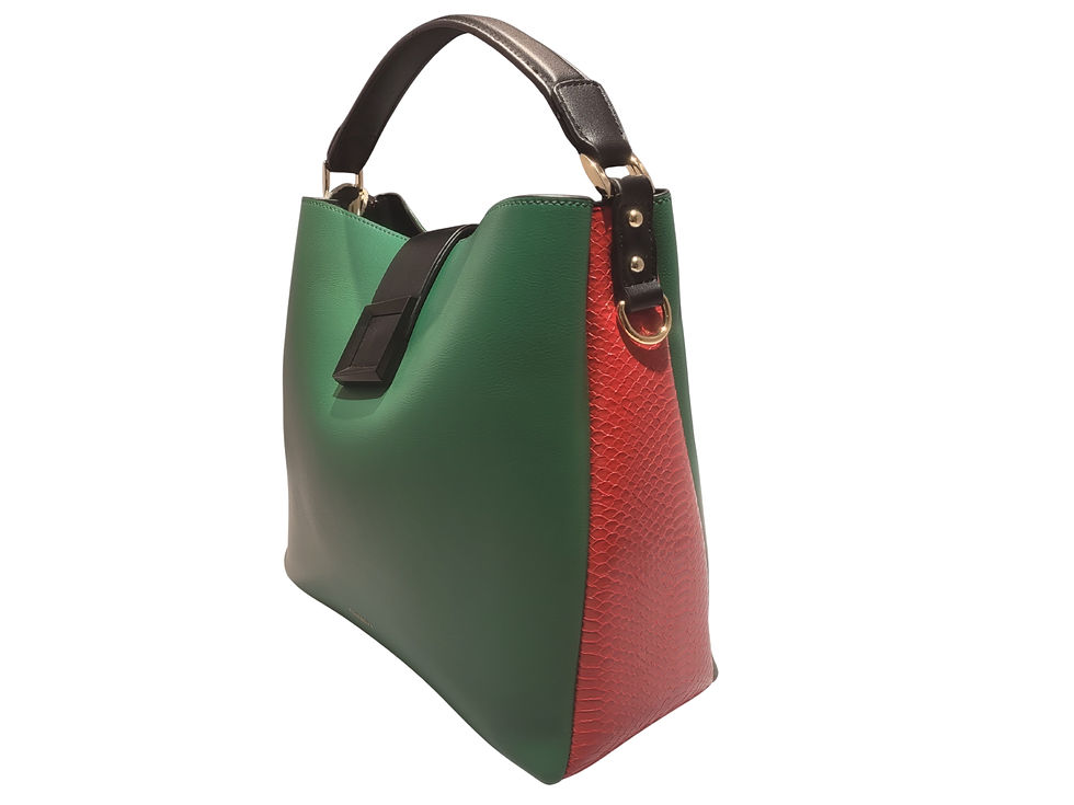 Tasche 128 vegan grün rot schwarz Rückansicht