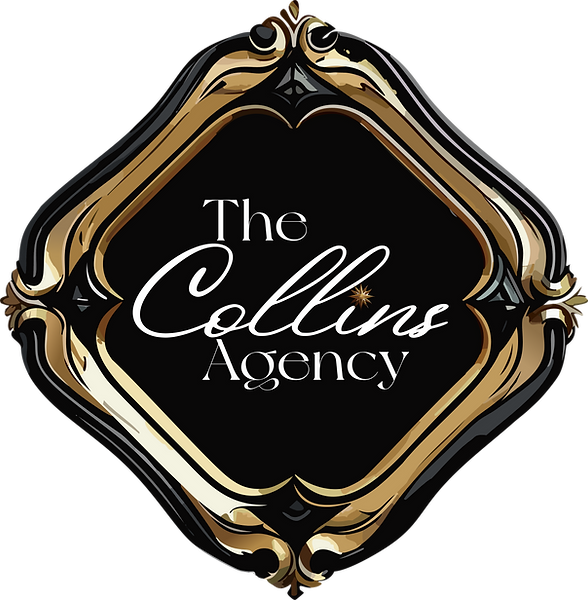 Gold art deco fram around text reading "The Collins Agency"