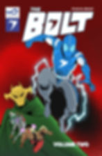 The Bolt leaping in front of Chimera and other villains