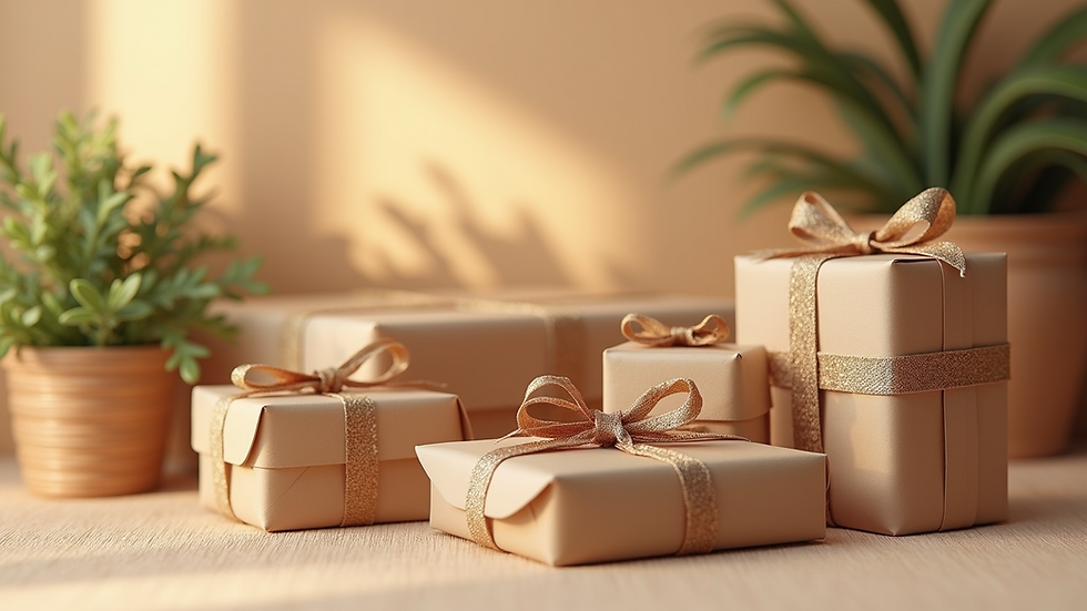 Eye-level view of diverse eco-friendly gift packages