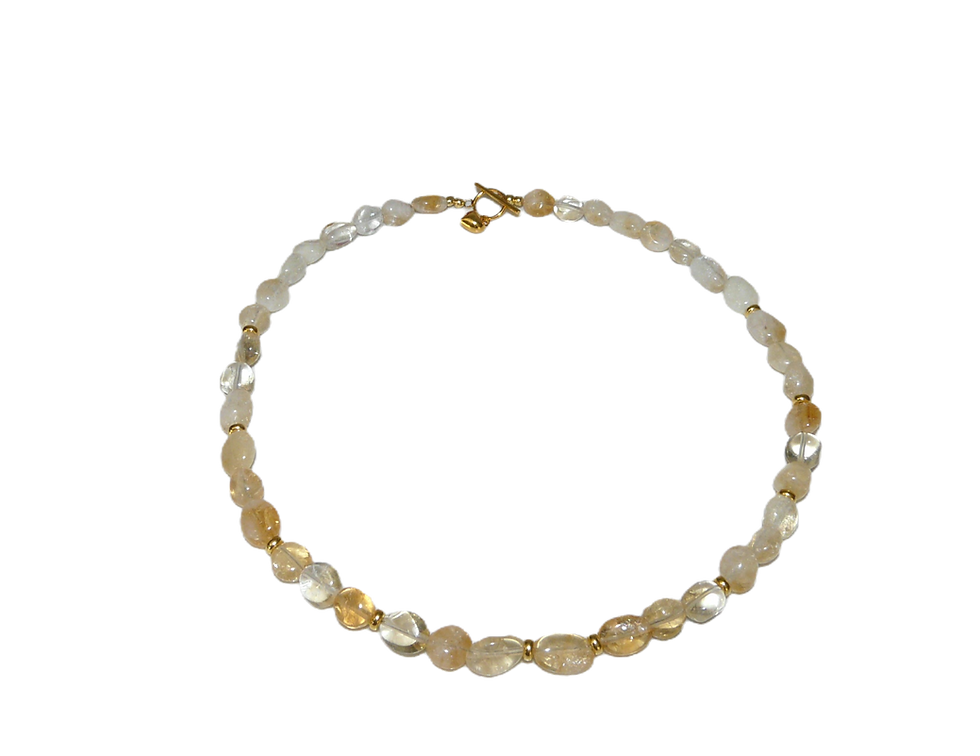 Citrine and gold beads chunky necklace 