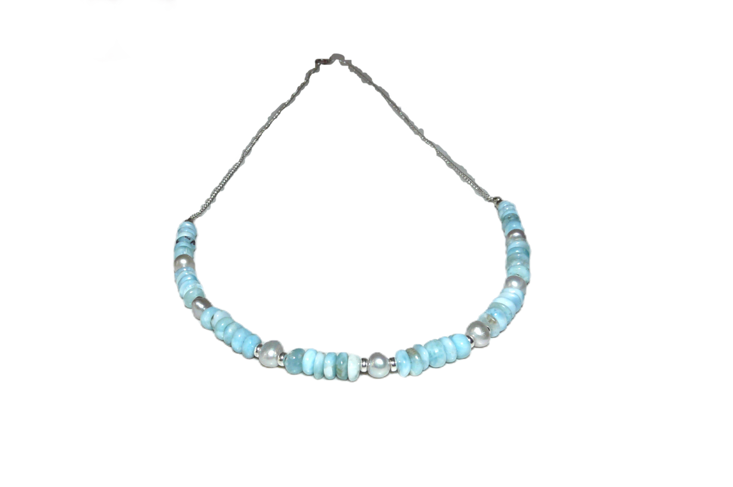 Larimar and Pearl silver necklace