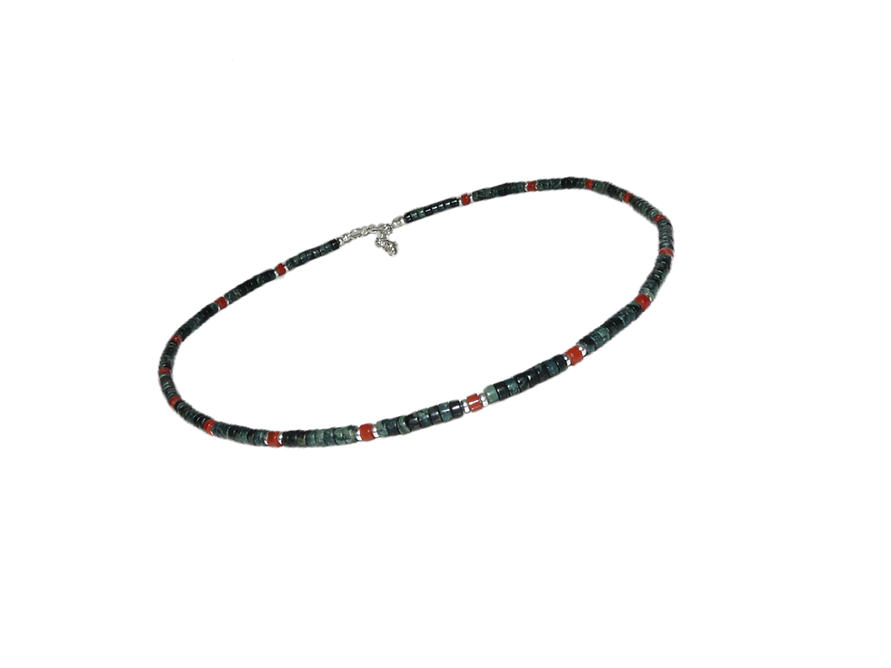 Green and Red jasper beaded unisex necklace