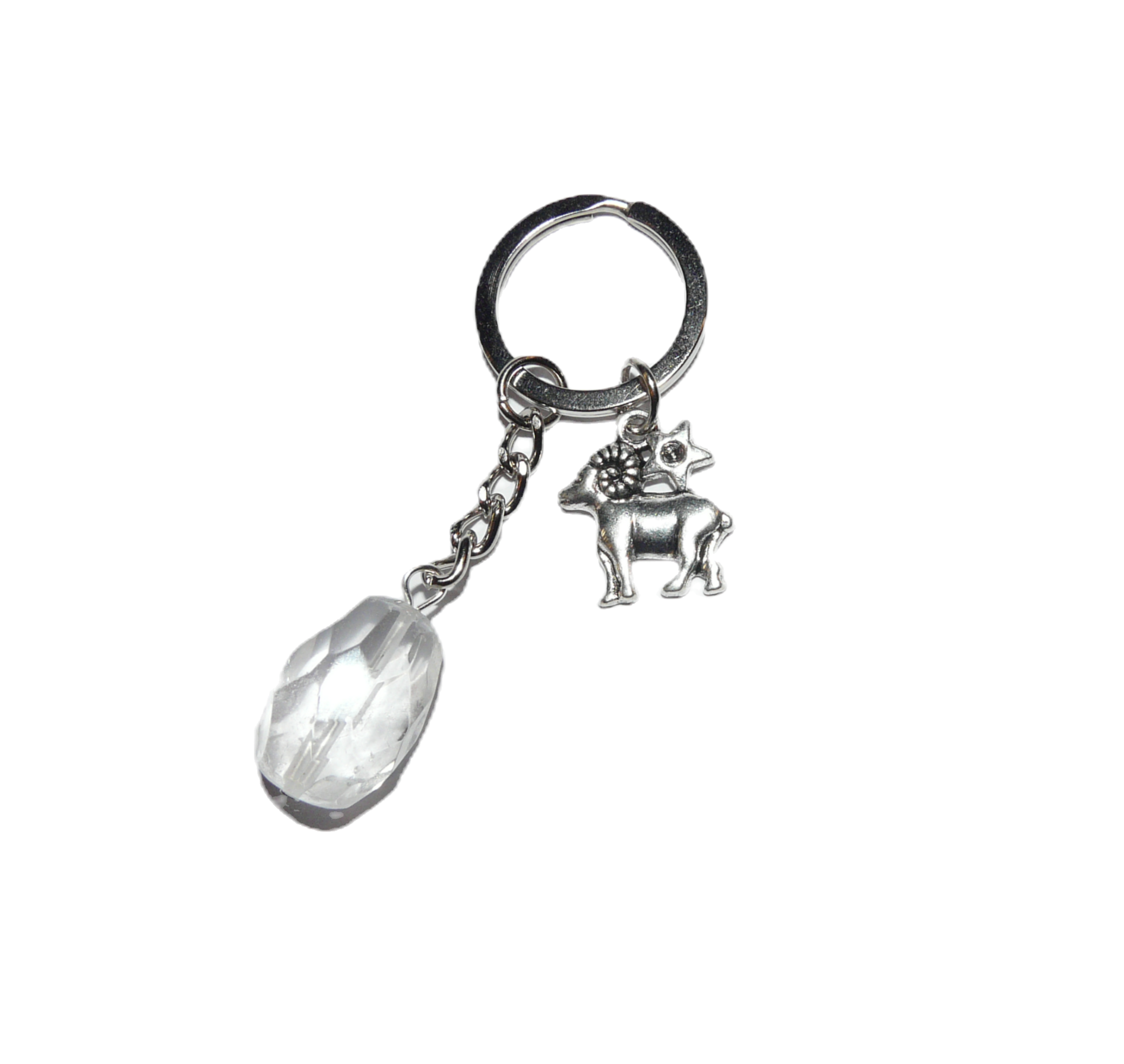 Clear Quartz and Aries star sign charm keyring
