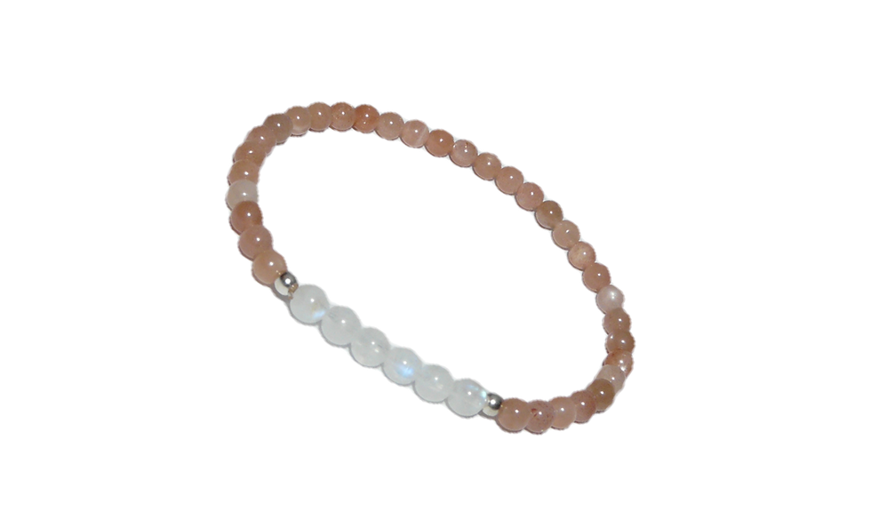 Peach and White moonstone beaded bracelet 