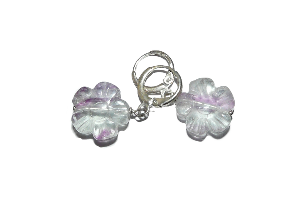 Rainbow fluorite Flower silver lever back earrings