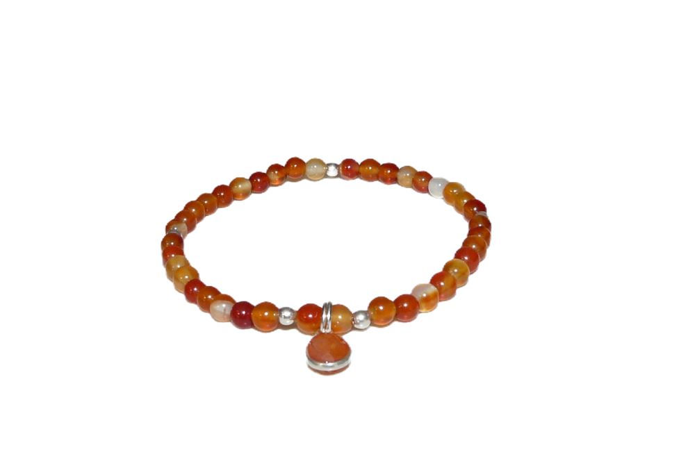carnelian beaded bracelet with carnelian charm