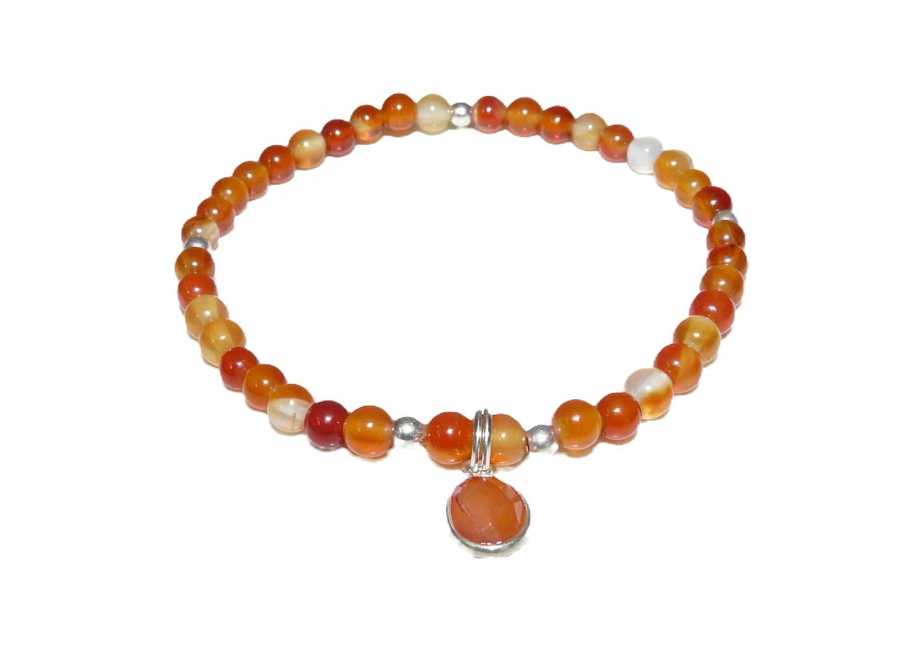 carnelian beaded bracelet with carnelian charm