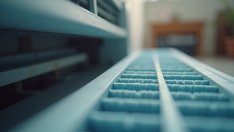 Close-up view of clean air filter being installed in air conditioning unit