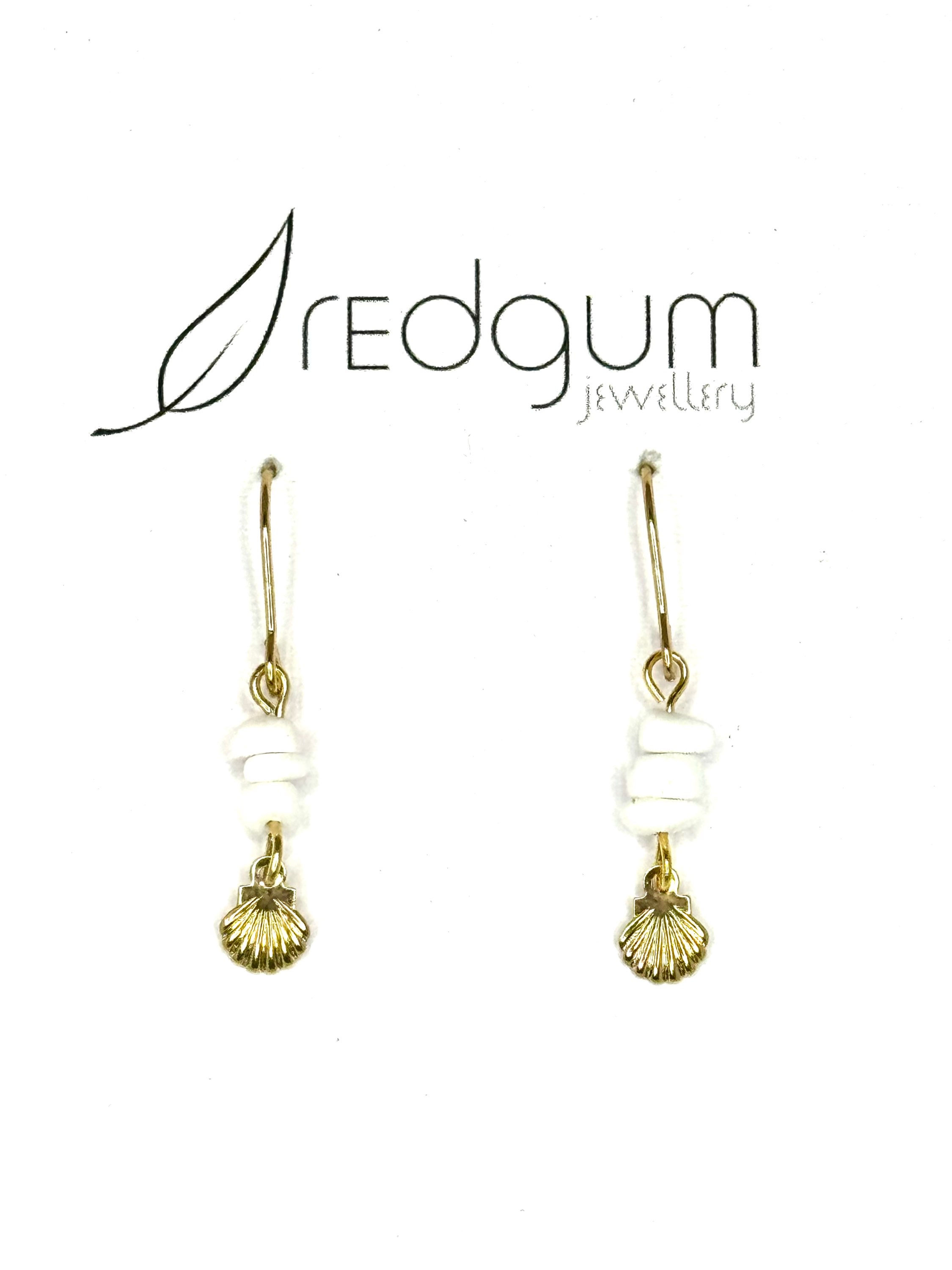 Gold clam & shell heishi 18k gold earrings