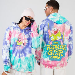 Tie dye amarre espiral color celeste, morado y rosado