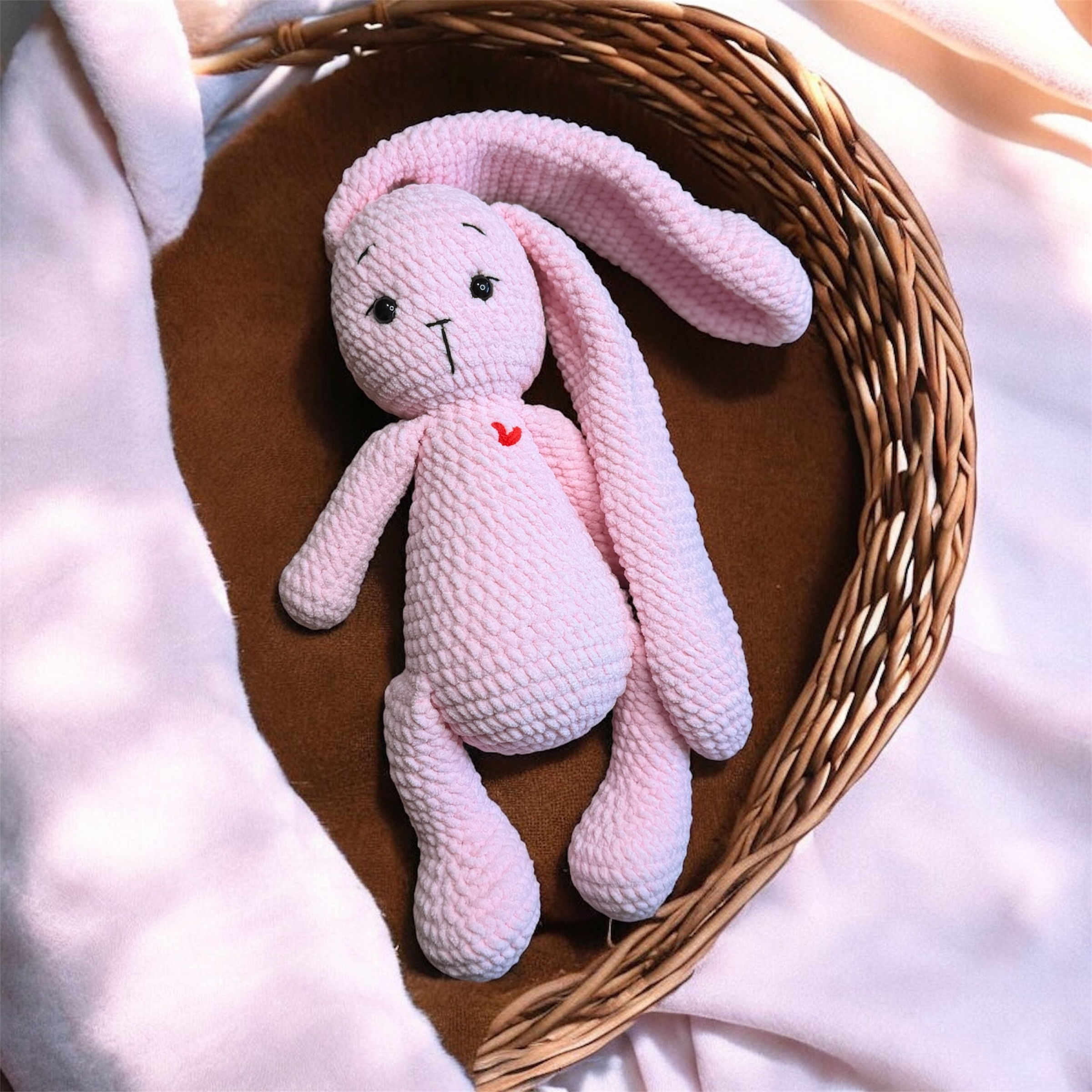 Handmade Bunny Plush – Soft Crochet Toy (Pink, Beige & White)