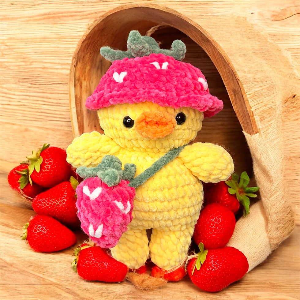 Thumbnail: Handmade Strawberry Duck Plush – Crochet Yellow Duck Toy, Cute Stuffed Animal Gi