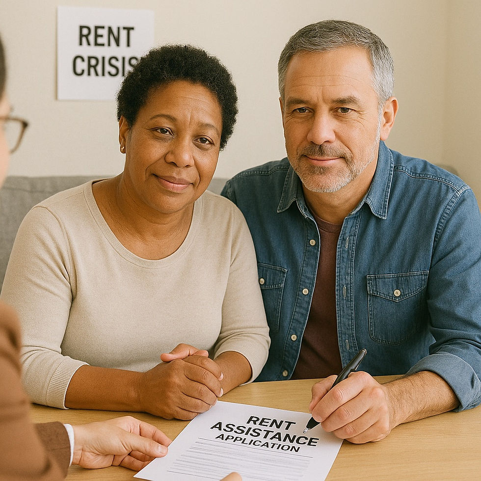 Adult couple looking over application document.