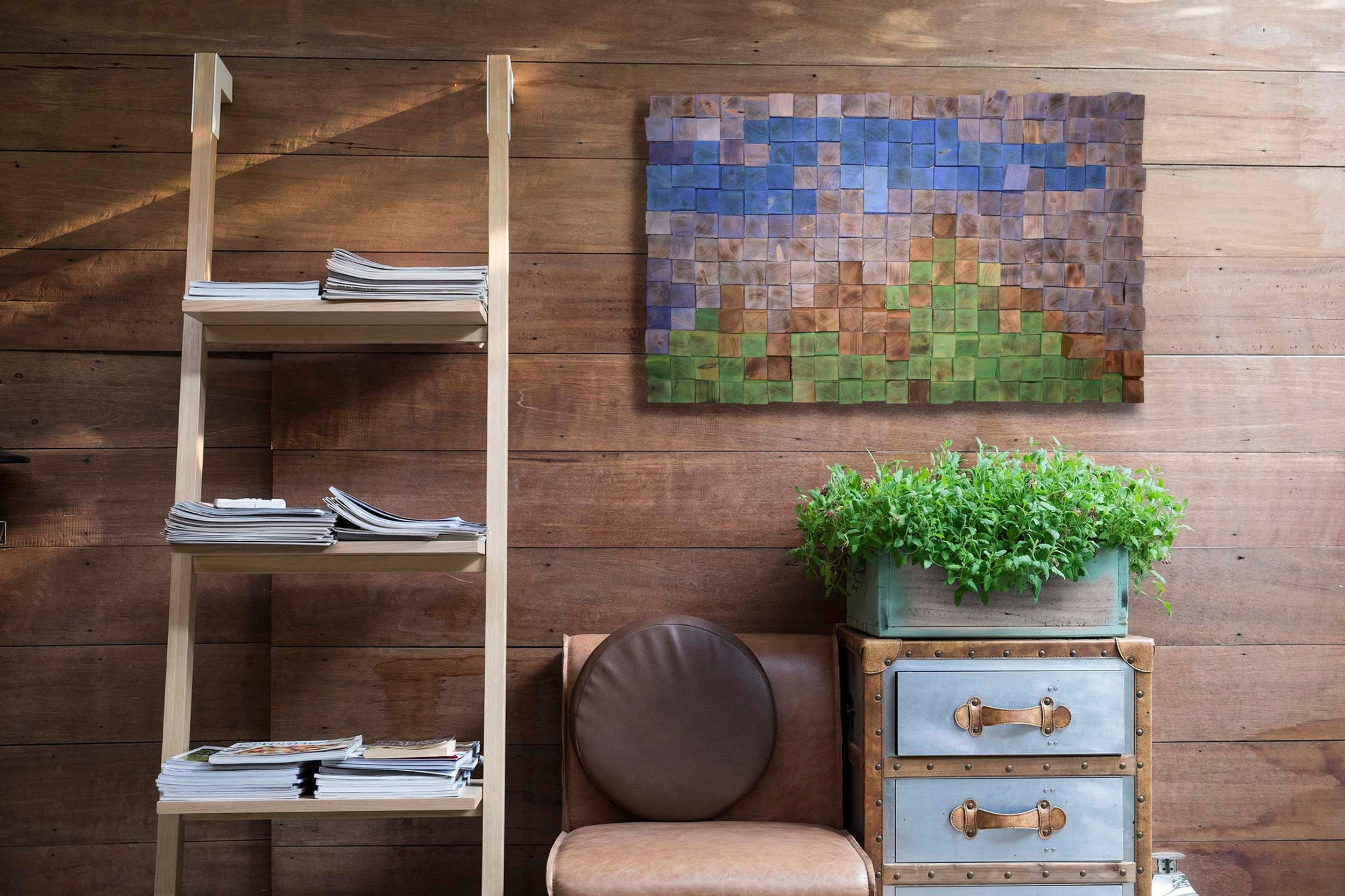 The cloud, 3d art for wall.  An original handmade Wood Wall Art, made by painted small wooden squares in various depths.