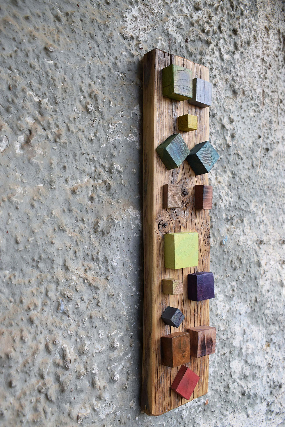 Thumbnail: Optical message 9, Wall Wood hangings. A modern 3D wood sculpture , a handmade Wood Wall Art, made by small painted squares.