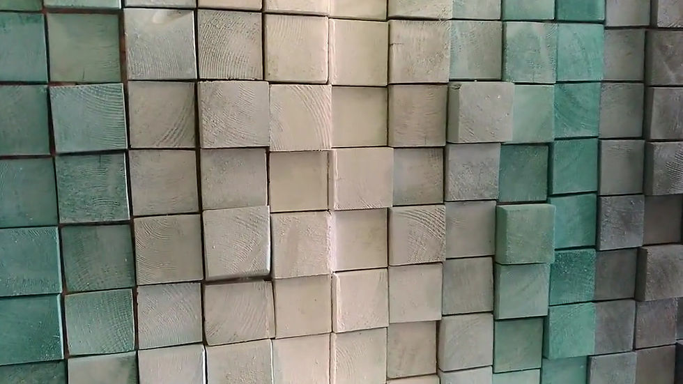 Thumbnail: Aquamarine art, Wall decoration ideas. An abstract 3D wood sculpture, a Wood Wall Art, made by small aquamarine painted woods