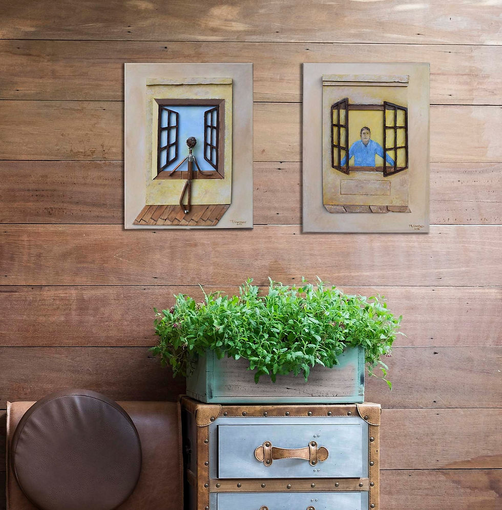 Thumbnail: The window. The synthesis presents a person looking out of the window in an primitive - abstract way. By Dreamodelers.