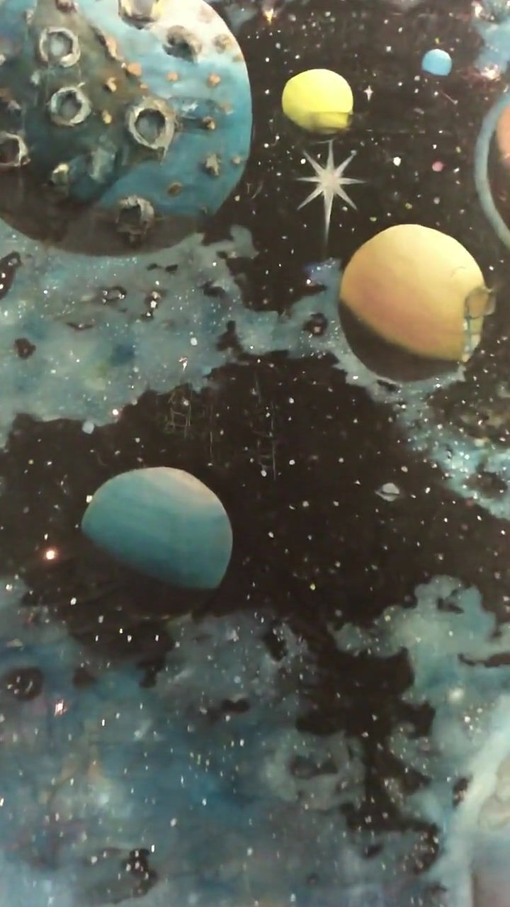 Thumbnail: Planets and Stars. An alternativity way to present the sense of  space.  It's a oil paint synthesis, painted on canvas.