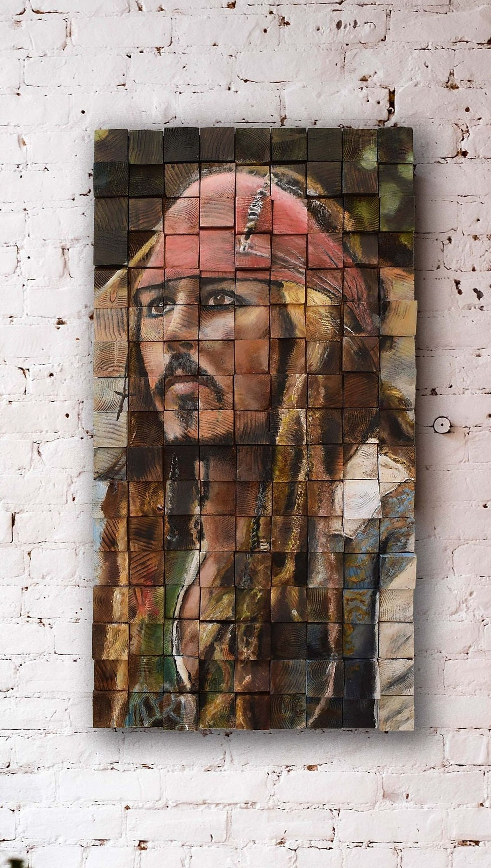 Thumbnail: Wood portrait, Pirate Johnny Depp, Wood Sound Diffuser, unique wall art, 3d art