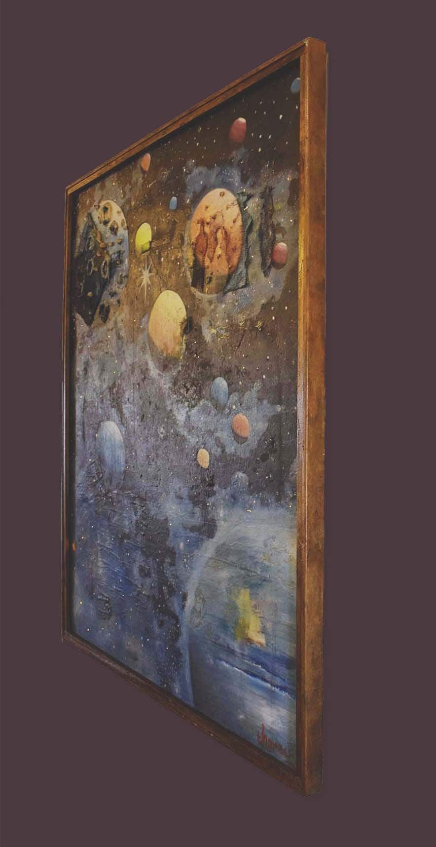 Thumbnail: Planets and Stars. An alternativity way to present the sense of  space.  It's a oil paint synthesis, painted on canvas.