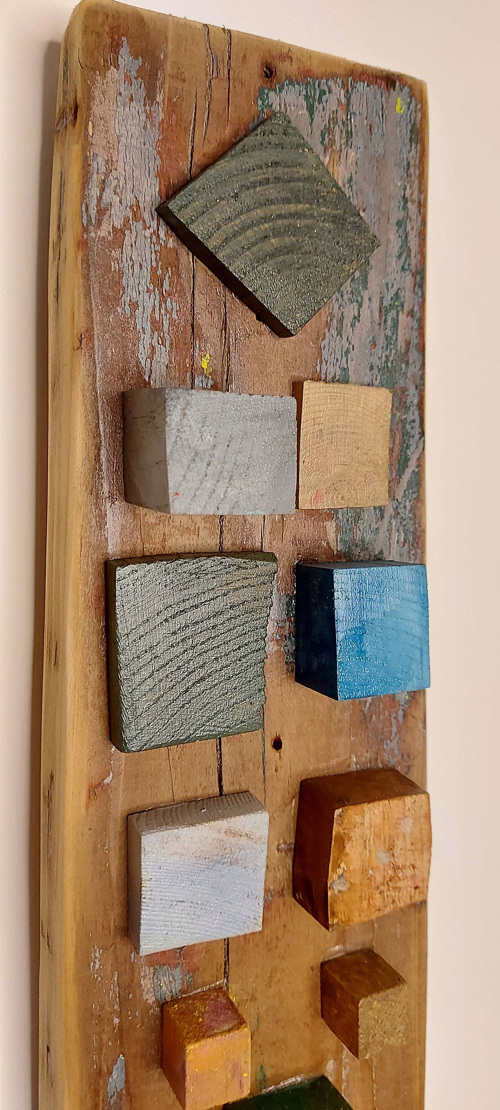 Thumbnail: Wall wood hanging, Optical message 13. A modern 3D wood sculpture, a handmade Wood Wall Art, by  wooden  painted squares.