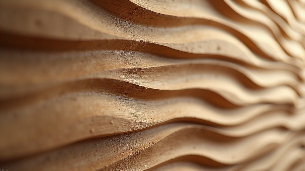 Close-up view of a wooden 3D wall sculpture with natural textures