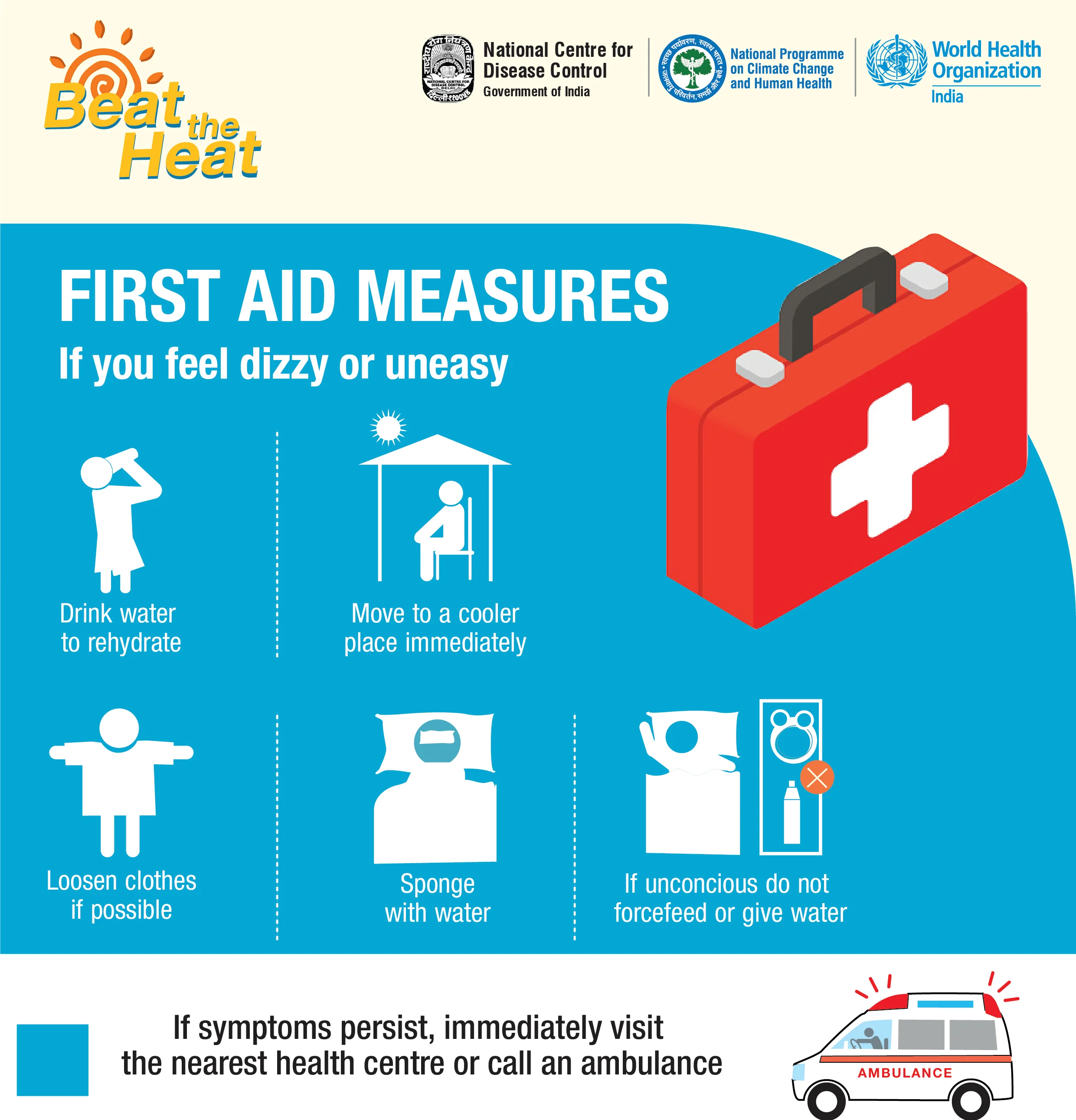 Poster for first aid measure during heatwave