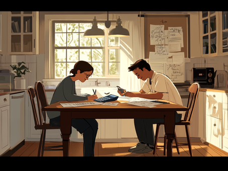 Parent and child working on maths problems together sat at the kitchen table