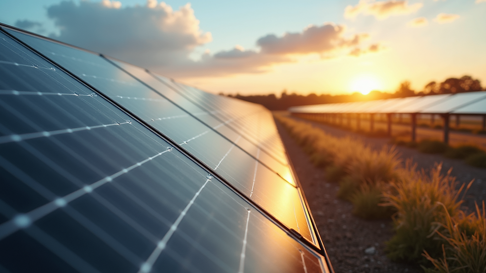 High angle view of a solar farm with multiple solar panels