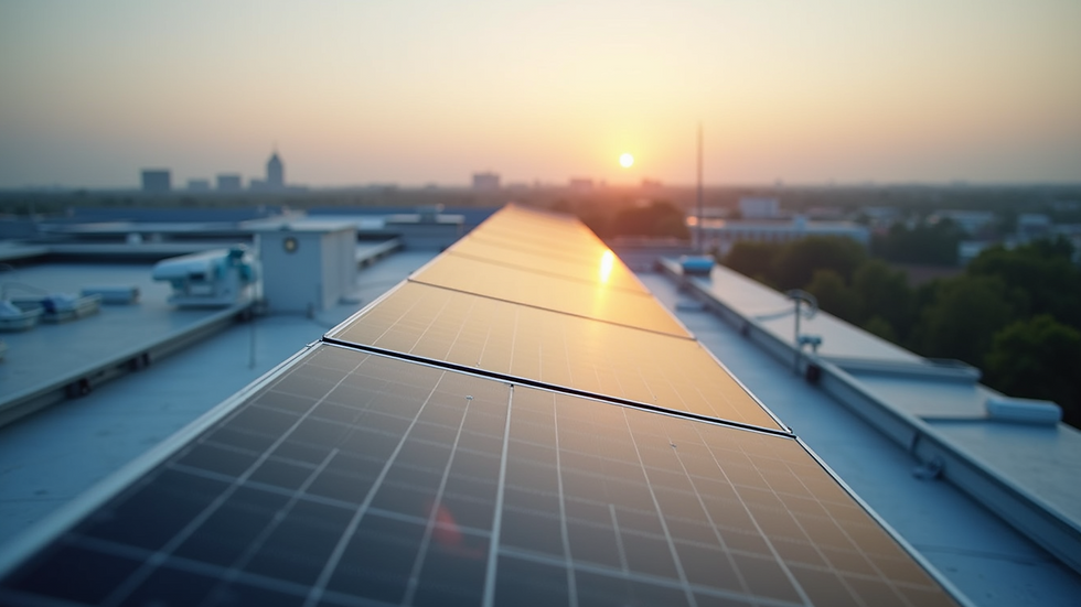 High angle view of solar panels on a commercial building roof