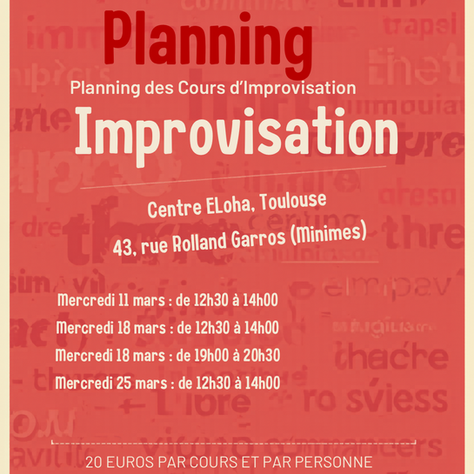 Planning des Cours d'impro Mars 2026 !!!