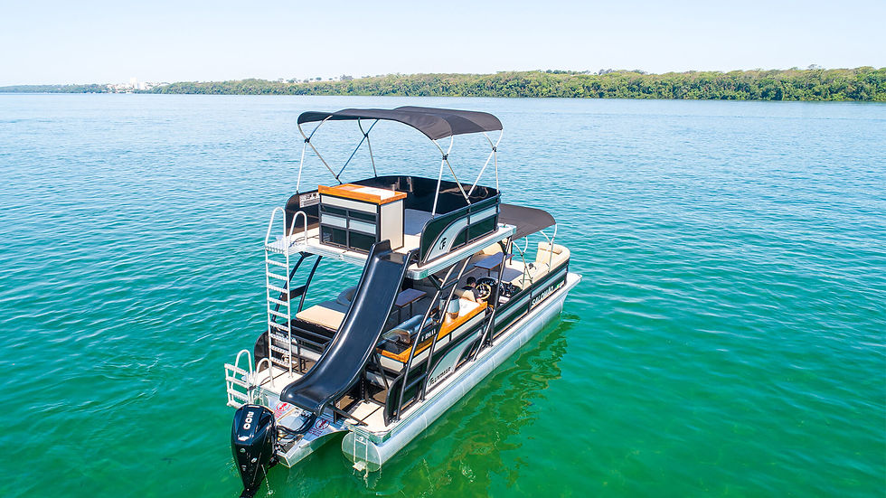 Miniatura: Lancha Pontoon F Boat 9500 Duplo Deck, Com Motor Mercury 200