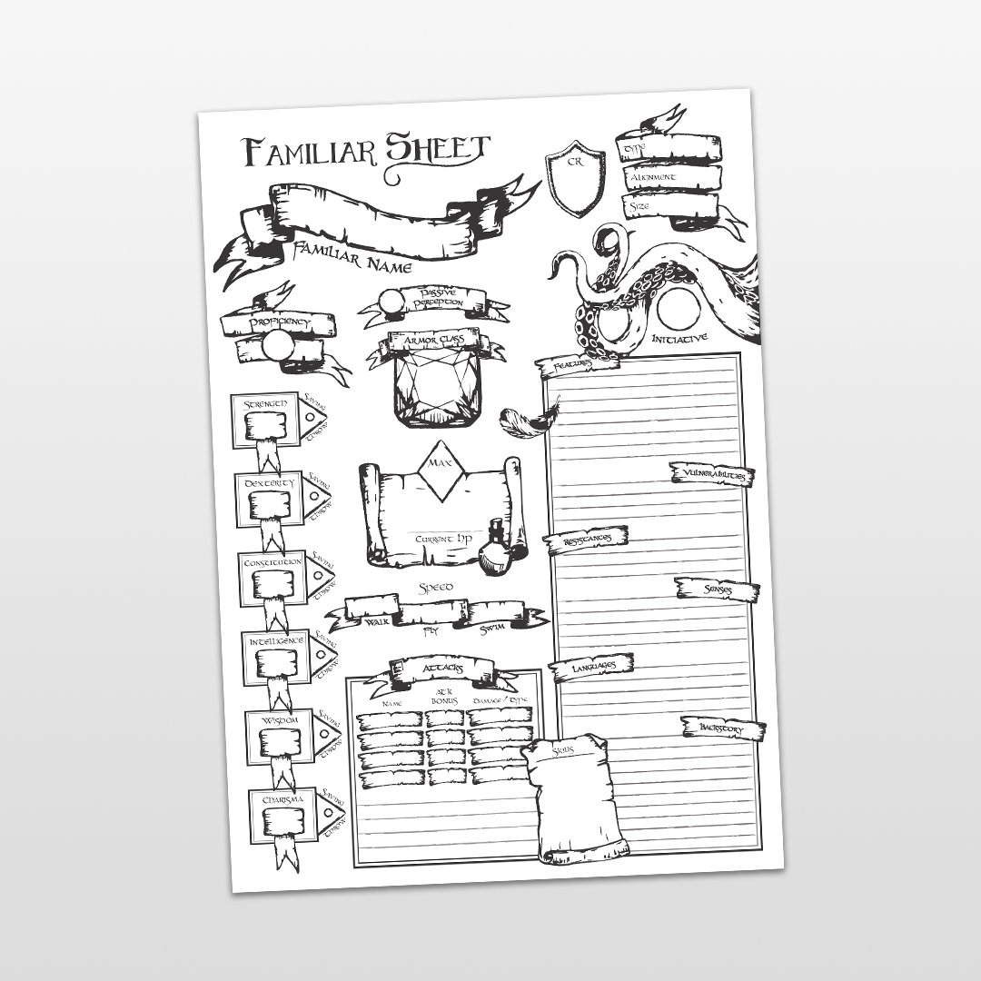 D&D Familiar Character Sheet *PDF DOWNLOAD* Fillable