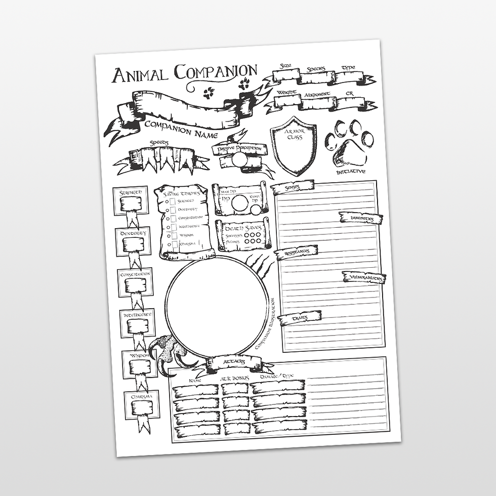 D&amp;D Animal Companion Character Sheet *PDF DOWNLOAD* Fillable ...